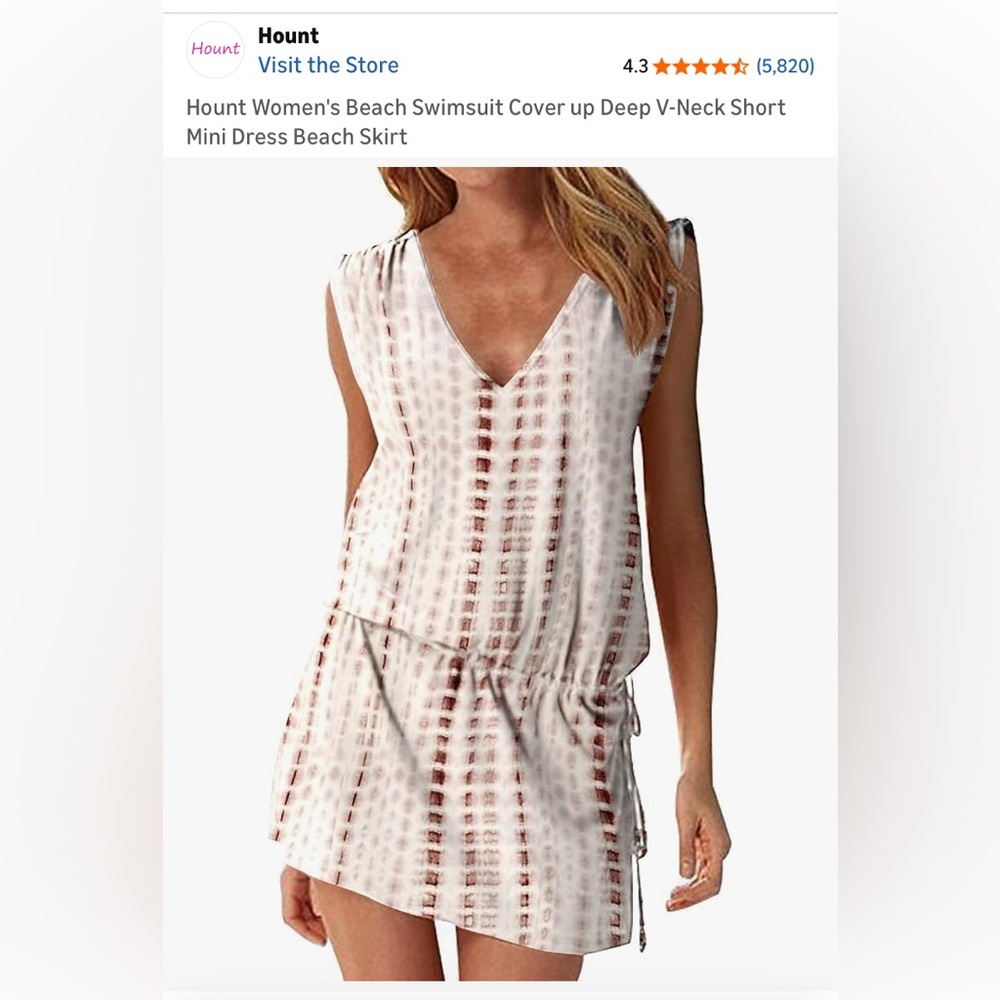 Hount Cream & Brown V-Neck Mini Beach Dress
